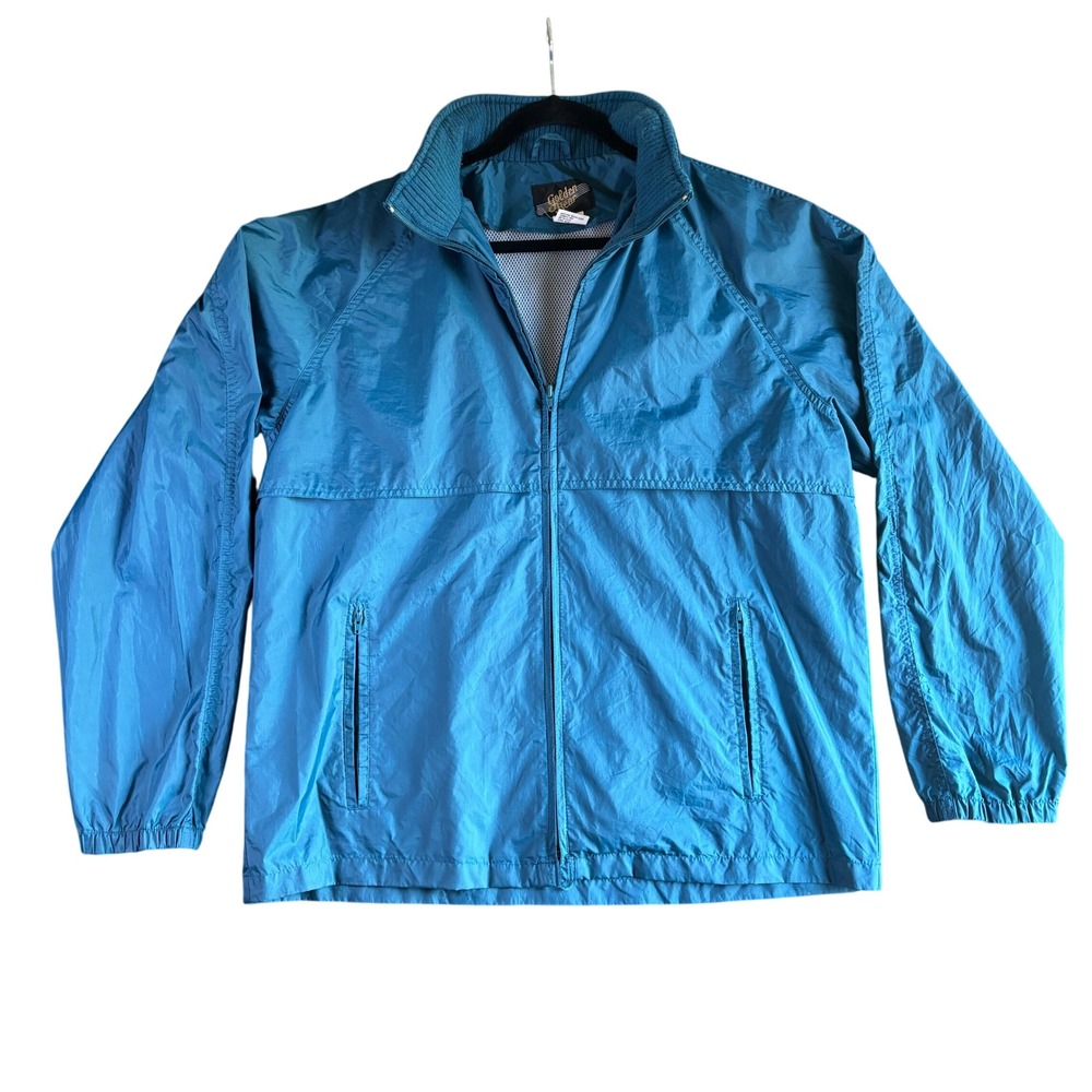 Golden Bear Windbreaker Jacket Full Zip Nylon Spruce Blue‎ Medium Hidden Hood